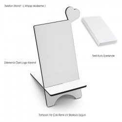 Ahşap Telefon Standı - Kalp - Beyaz - 015