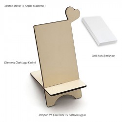 Ahşap Telefon Standı - Kalp - Krem - 016