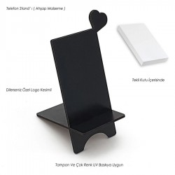 Ahşap Telefon Standı - Kalp - siyah - 017