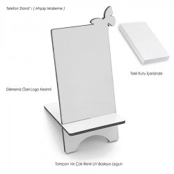 Ahşap Telefon Standı - Kelebek - Beyaz - 018