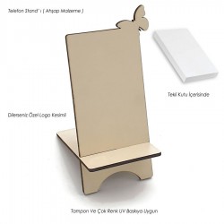Ahşap Telefon Standi Kelebek - krem - 019