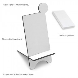 Ahşap Telefon Standı Yuvarlak - Beyaz - 048
