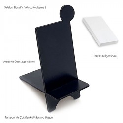 Ahşap Telefon Standı Yuvarlak - Siyah - 050