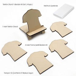 Telefon Standlı Bardak Altı Seti - Forma (Krem) -005