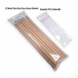 12 li Tam Boy Kuru Boya Kalemi Pvc Kalemlik 009