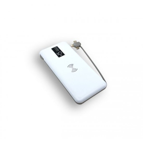 10000 mAh Wireless Powerbank (Dahili Kablolu) K410 Beyaz 10000 mAh Wireless Powerbank (Dahili Kablolu) K410 Beyaz