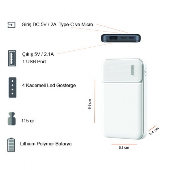 5000 mAh Powerbank 6999 Siyah 5000 mAh Powerbank 6999 Siyah