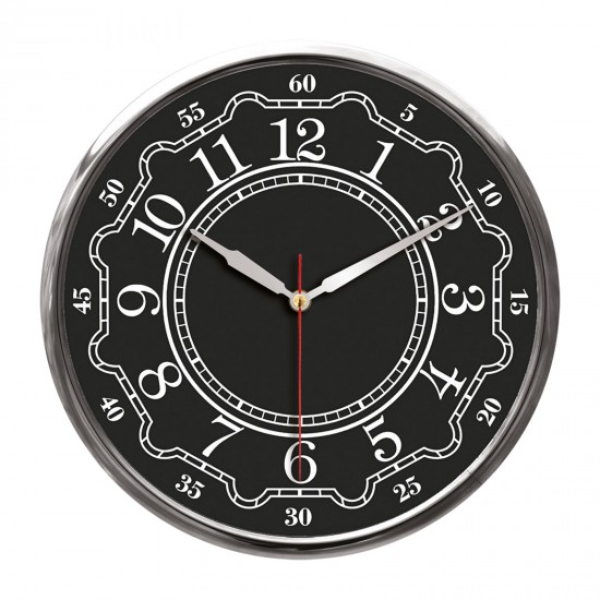 THOR707 SİYAH-GÜMÜŞ METAL ÇERÇEVE DUVAR SAATİ (320MM), 5019234